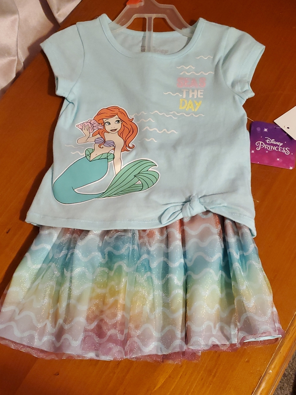 Ariel Light Blue Mermaid Top & Rainbow Skirt Set